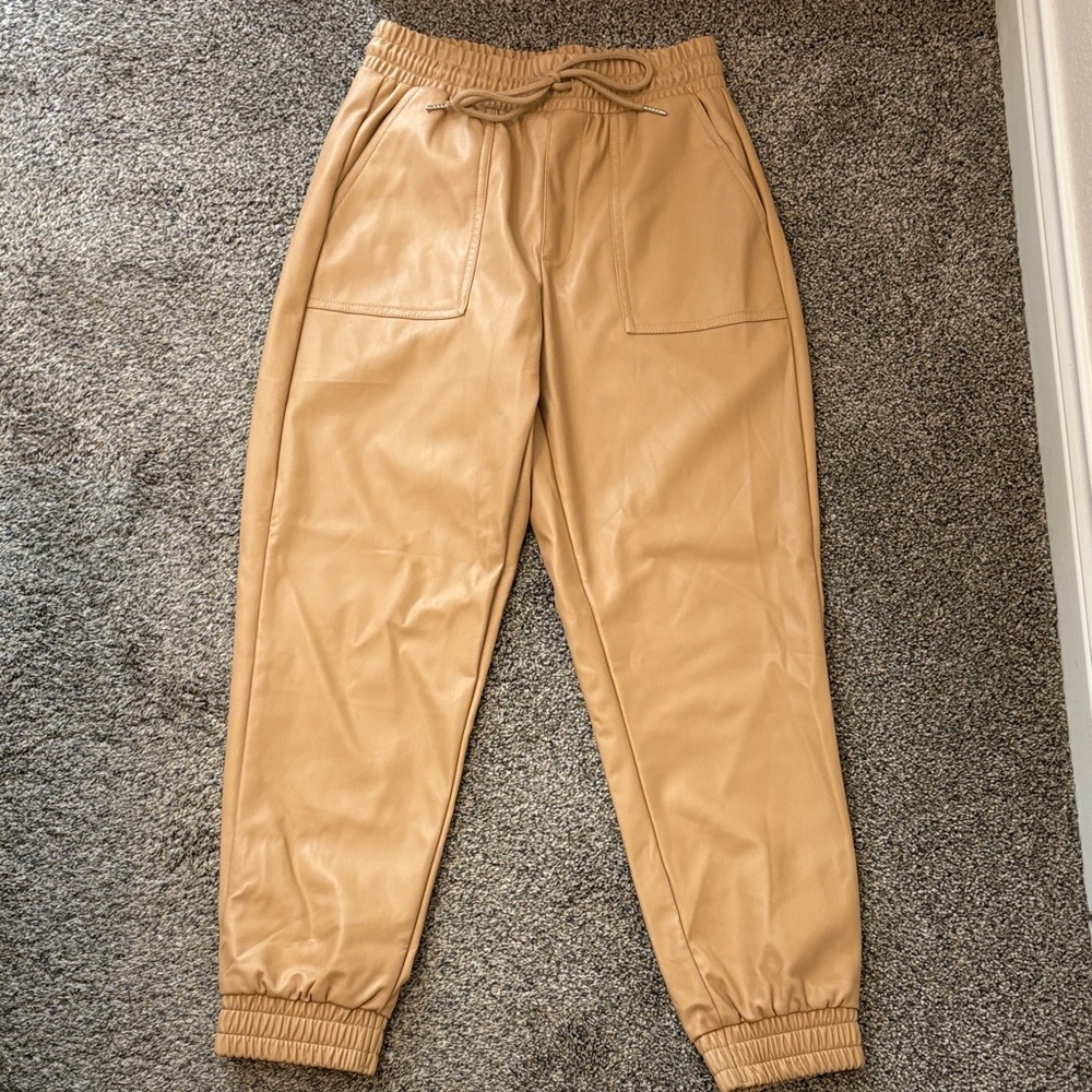 Tan Leather Jogger Pants